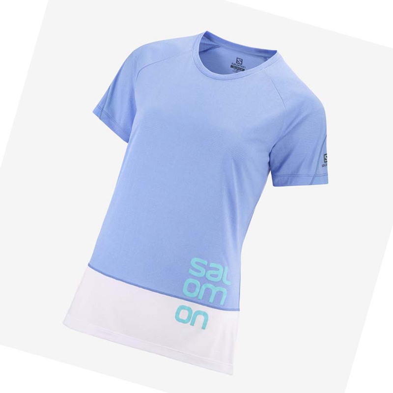 Salomon CROSS RUN GRAPHIC T-shirts Dames Wit Blauw | 16037-NOFZ